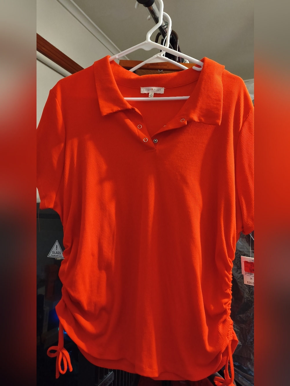 Ultra Flirt Bright Orange Short-Sleeve Polo Snap V-Neck Top